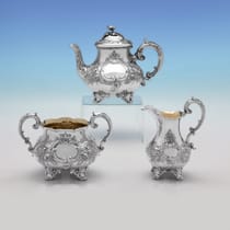Antique Sterling Silver 3 Piece Tea Set - Edward & John Barnard, hallmarked in 1875 London - Victorian - Thumbnail 1