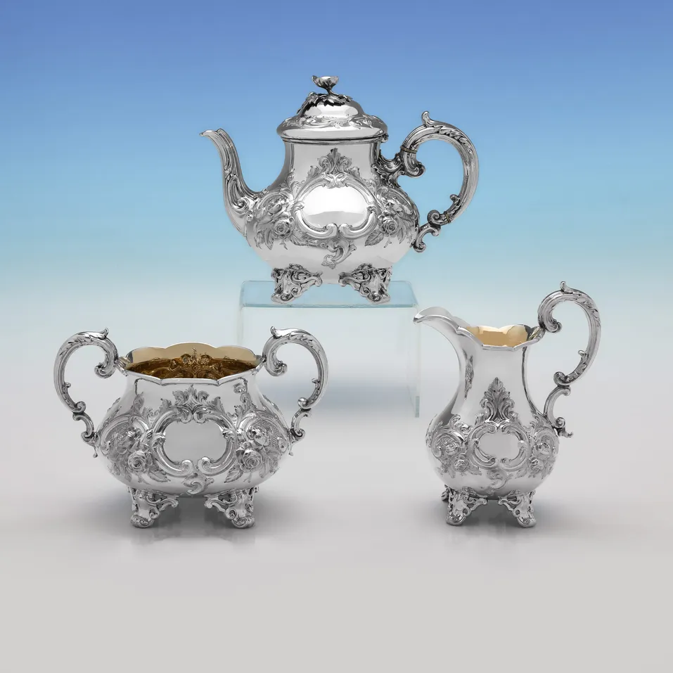 Antique Sterling Silver 3 Piece Tea Set - Edward & John Barnard, hallmarked in 1875 London - Victorian