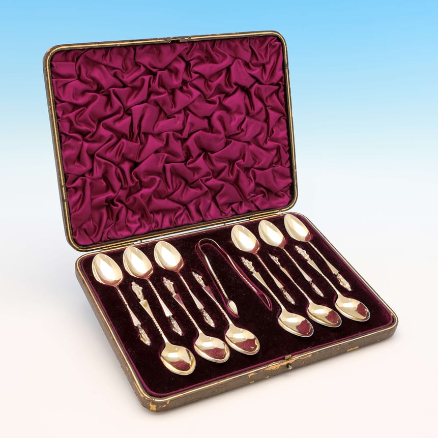 Antique Sterling Silver Tea Spoons & Tongs - James Dixon & Sons Hallmarked In 1911 Sheffield - George V - Image 1