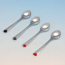 Sterling Silver & Enamel 'Card Suit' Set of Tea Spoons - Georg Jensen, made circa 1945 - George VI - Thumbnail 2
