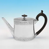 Antique Sterling Silver 'Drum' Teapot - John Emes, hallmarked in 1798 London - George III - Thumbnail 1