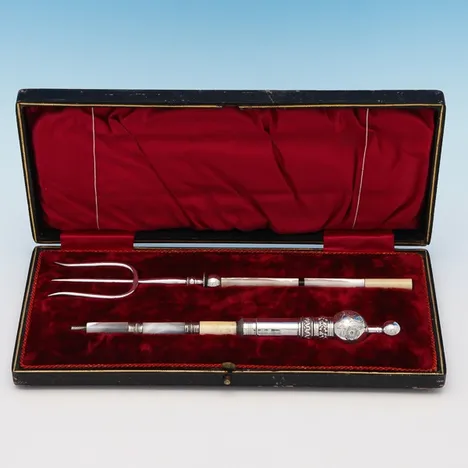 Antique Silver Plate, Mother of Pearl & Bone Toasting Fork - made circa 1860 - Victorian
