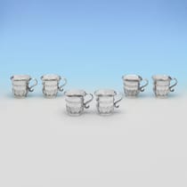 Antique Britannia Standard Silver Set of 6 Tot Cups - Alexander Macrae, hallmarked in 1877 London - Victorian - Thumbnail 1