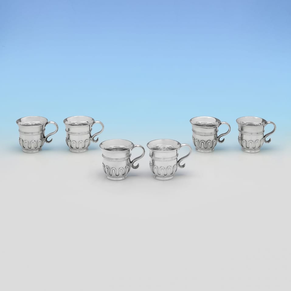 Antique Britannia Standard Silver Set of 6 Tot Cups - Alexander Macrae, hallmarked in 1877 London - Victorian