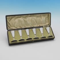 Antique Sterling Silver Set of 6 Tot Cups - Walker & Hall, hallmarked in 1913 Sheffield - George V - Thumbnail 1