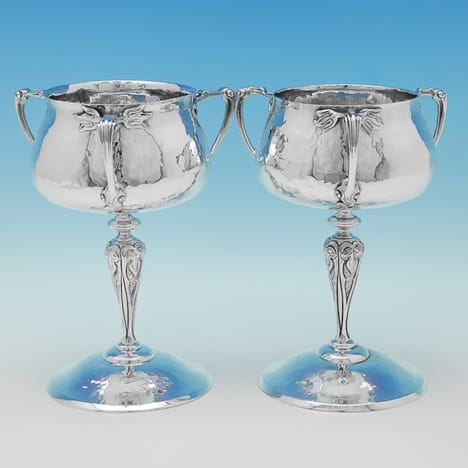 Antique Sterling Silver Pair Of Trophies - Goldsmiths & Silversmiths Co. Hallmarked In 1904 London - Edwardian - Image 1