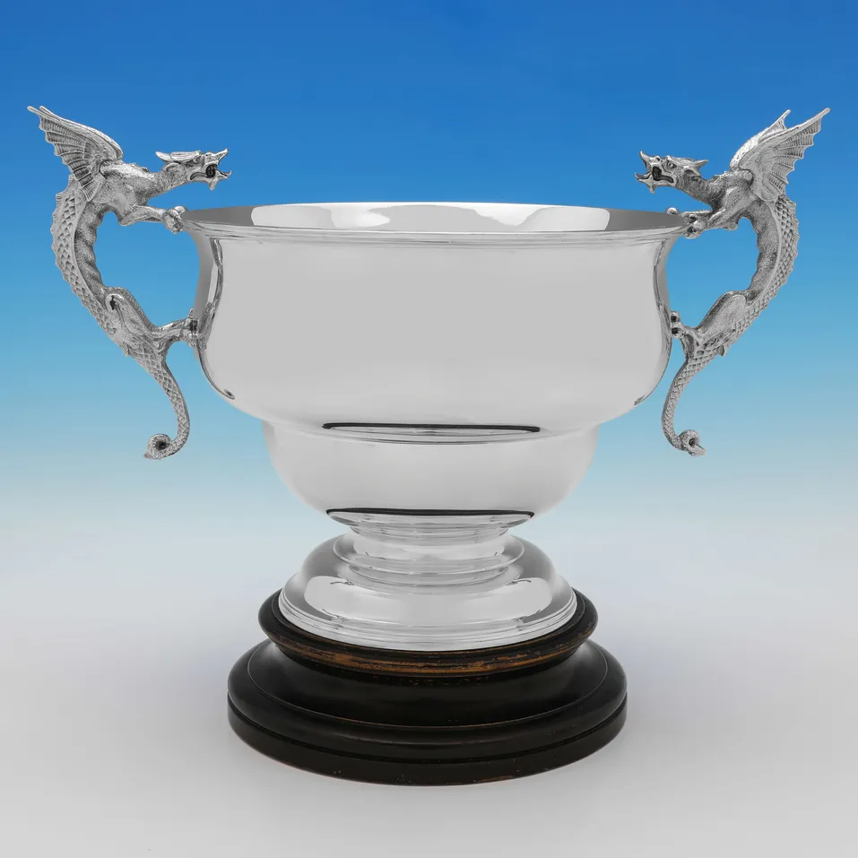 Antique Sterling Silver Trophy with Dragon Handles - Goldsmiths & Silversmiths Co., hallmarked in 1910 London - George V