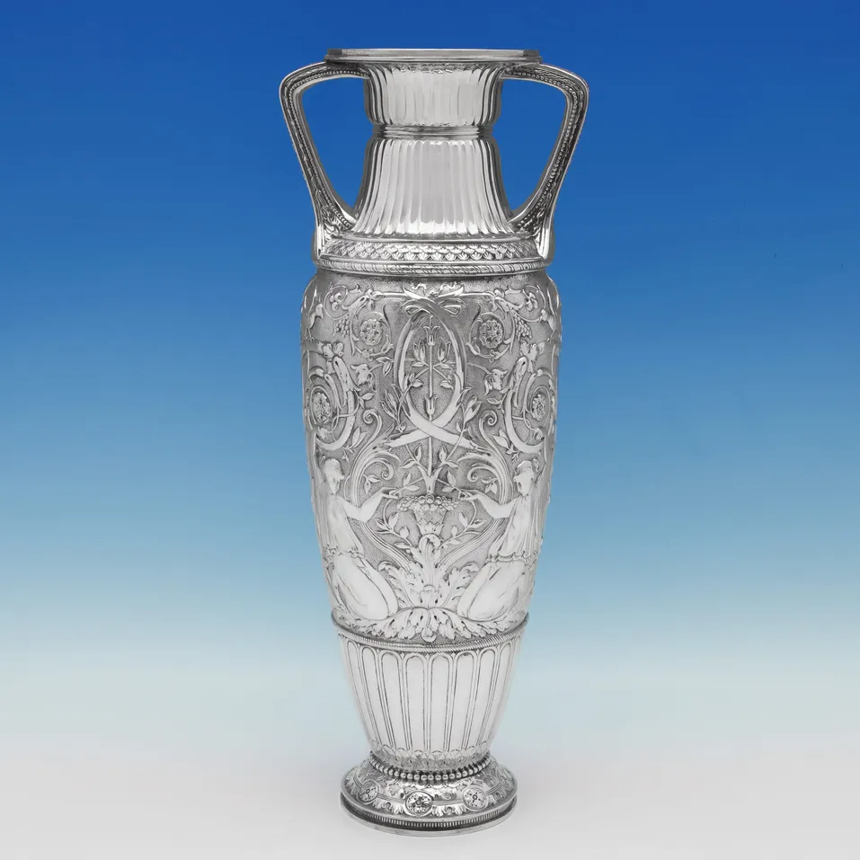 Antique Sterling Silver Etruscan Style Vase - Stephen Smith, hallmarked in 1880 London - Victorian