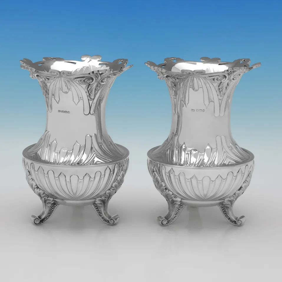 Antique Sterling Silver Pair of Vases - Joseph Rodgers & Sons, hallmarked in 1897 Sheffield - Victorian