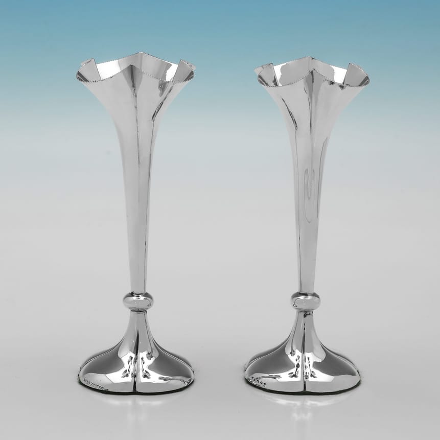 Antique Sterling Silver Pair of Bud Vases - Horace Woodward & Co. Ltd., hallmarked in 1912 London - George V