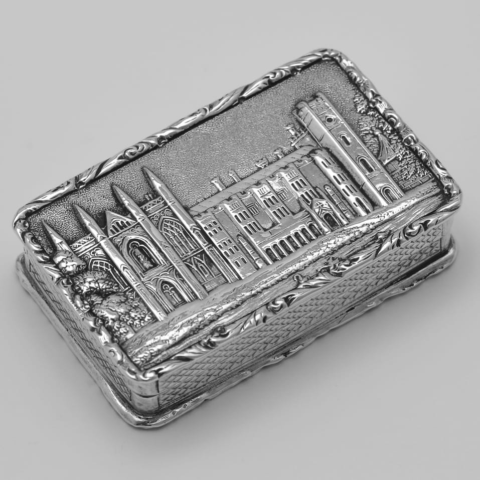 Antique Sterling Silver 'Newstead Abbey' Castle Top Vinaigrette - Taylor & Perry, hallmarked in 1835 Birmingham - William IV