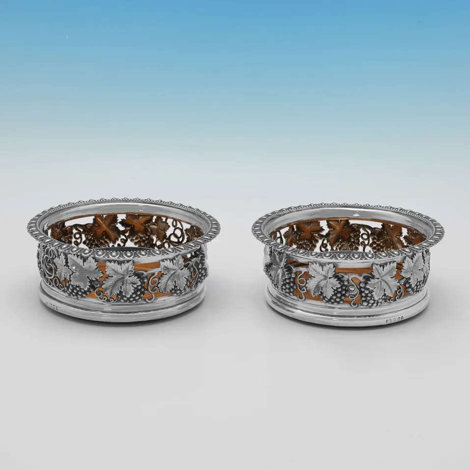 Antique Sterling Silver pair of Wine Coasters - Smith, Tate & Co., hallmarked in 1821 Sheffield - George IV
