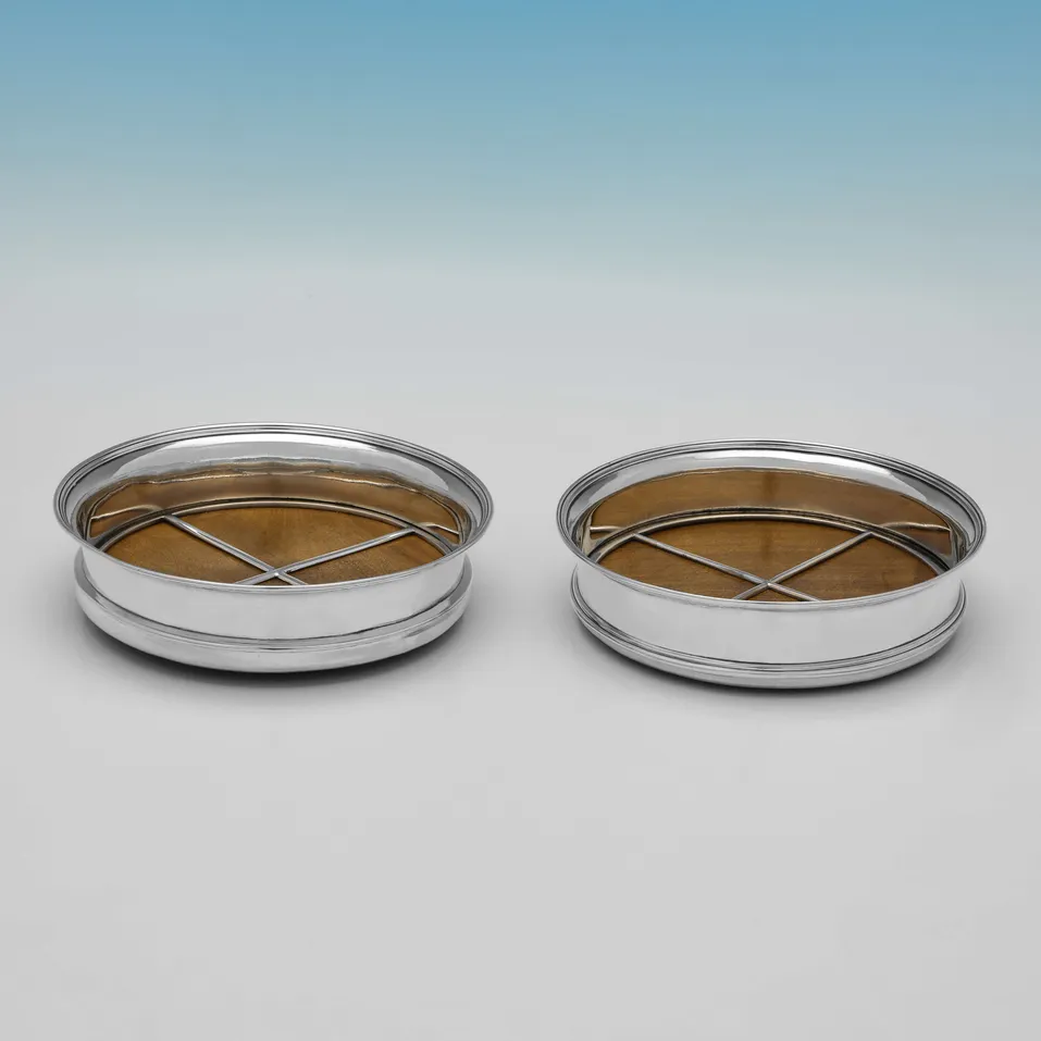 Antique Sterling Silver Pair of Wine Coasters - Robert & David Hennell, hallmarked in 1799 London - George III