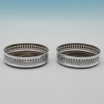 Sterling Silver Pair of Wine Coasters - Da-mar Silverware, hallmarked in 1977 London - Elizabeth II - Thumbnail 1