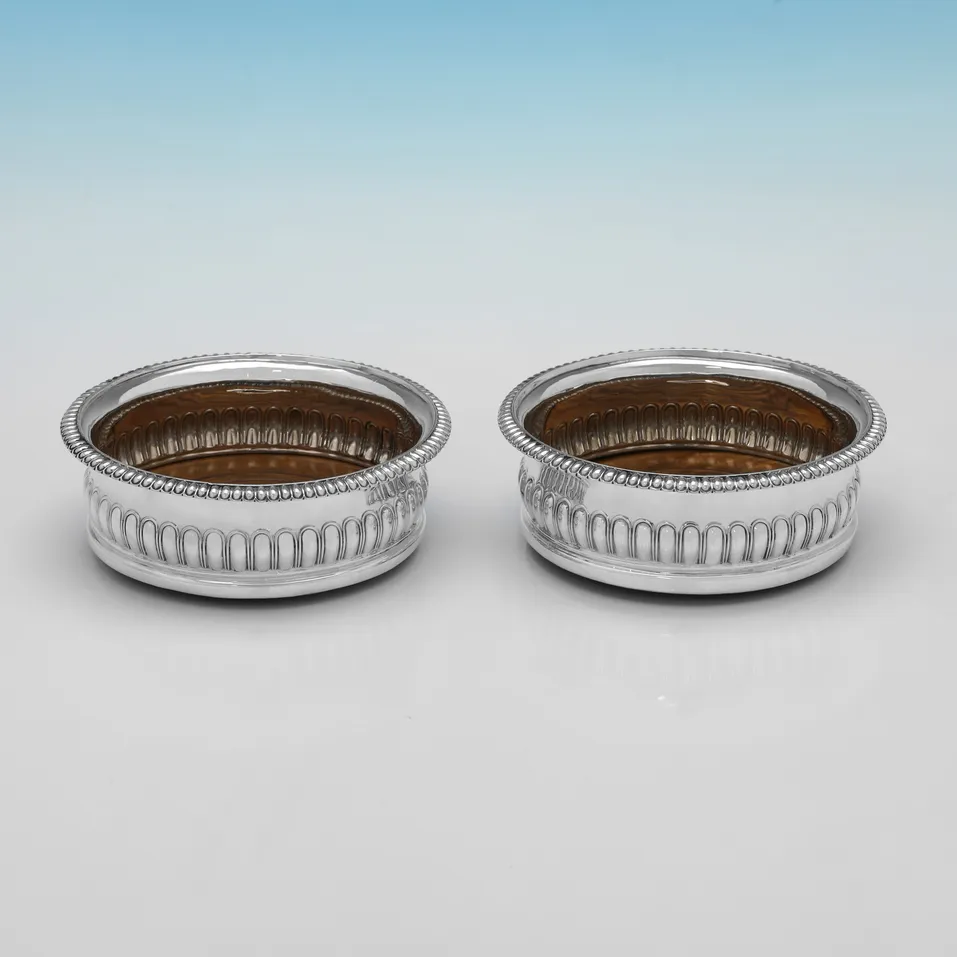 Antique Sterling Silver Pair of Wine Coasters - John & Thomas Settle, hallmarked in 1818 Sheffield - George III