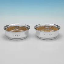 Britannia Standard Silver Pair of Wine Coasters - hallmarked in 2003 Edinburgh - Elizabeth II - Thumbnail 1