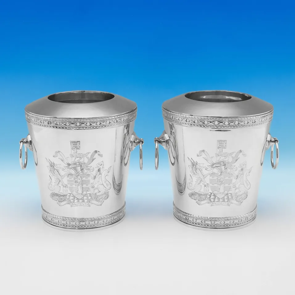 Sterling Silver Pair of Wine Coolers - I. Franks, hallmarked in 1995 London - Elizabeth II