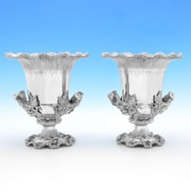 Antique Sterling Silver Pair of Wine Coolers - R. & S. Garrard, hallmarked in 1887 London - Victorian - Thumbnail 1