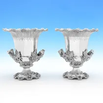 Antique Sterling Silver Pair of Wine Coolers - R. & S. Garrard, hallmarked in 1887 London - Victorian - Thumbnail 1